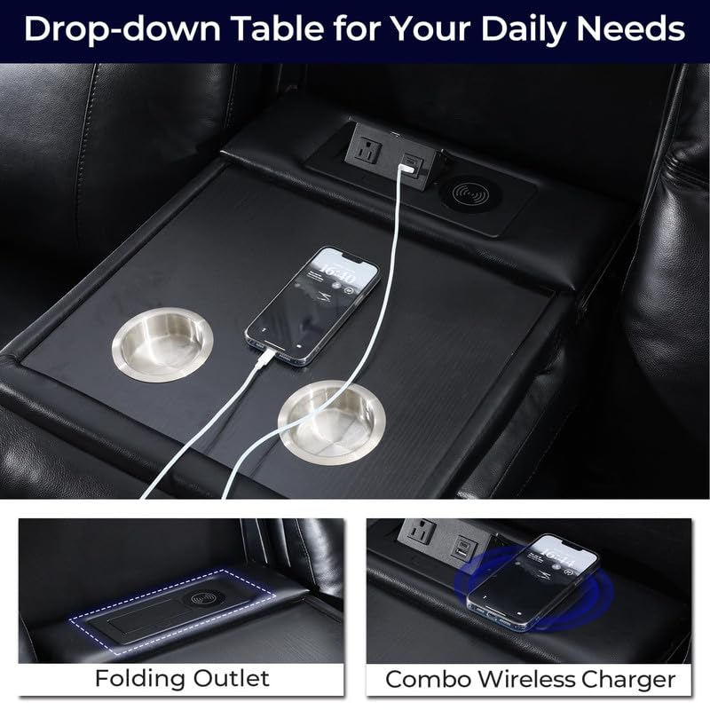 Electric Reclining Sofa with Wireless Charger & Lights