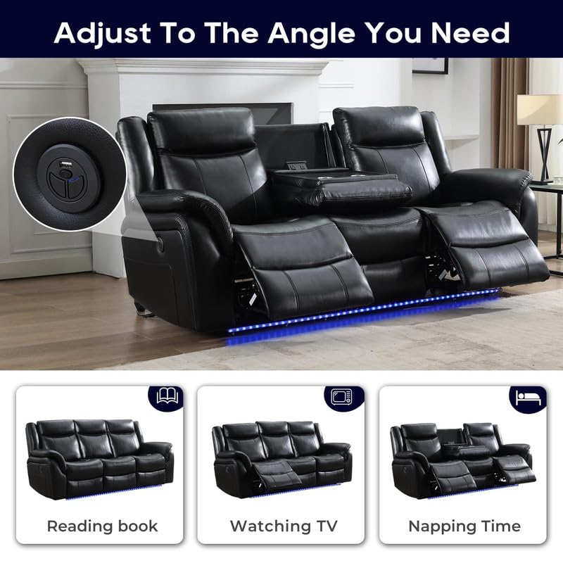 Electric Reclining Sofa with Wireless Charger & Lights