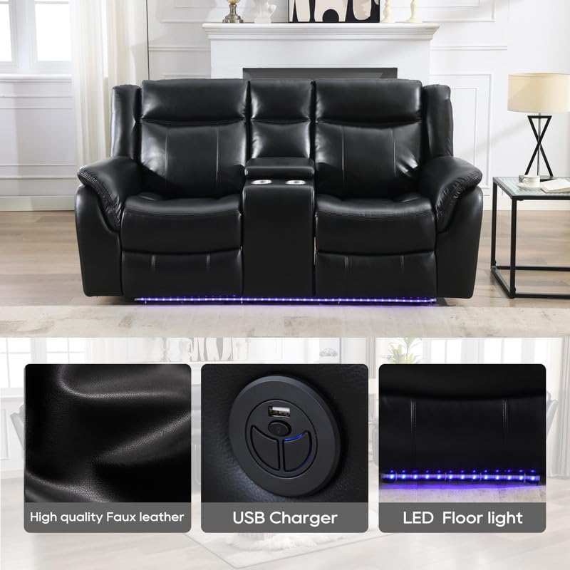 Electric Reclining Sofa with Wireless Charger & Lights
