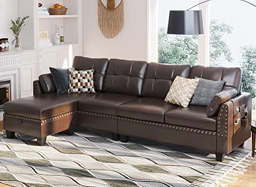 HONBAY Reversible Faux Leather L-Shaped Sectional Sofa