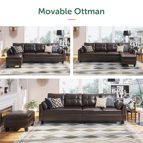 HONBAY Reversible Faux Leather L-Shaped Sectional Sofa
