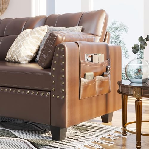 HONBAY Reversible Faux Leather L-Shaped Sectional Sofa