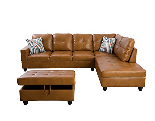 Ainehome Leather L-Shaped Sectional Sofa Set