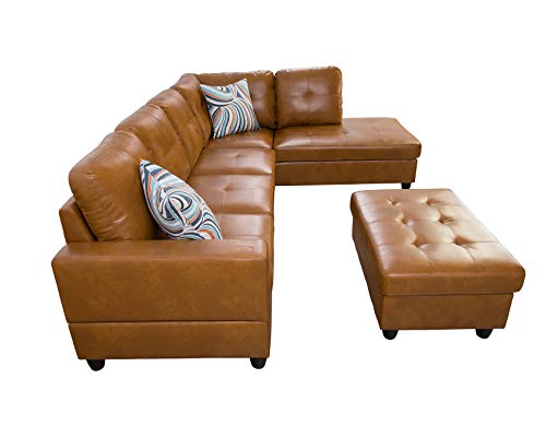 Ainehome Leather L-Shaped Sectional Sofa Set