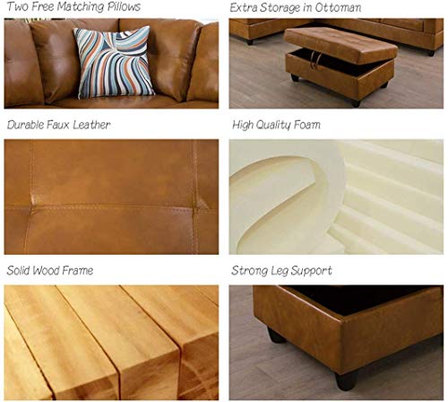 Ainehome Leather L-Shaped Sectional Sofa Set