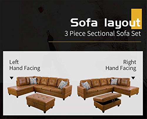 Ainehome Leather L-Shaped Sectional Sofa Set
