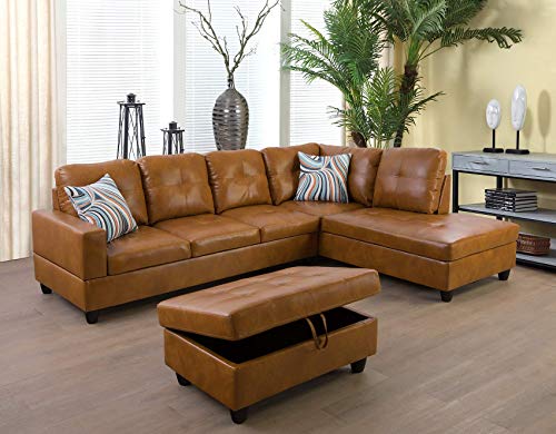 Ainehome Leather L-Shaped Sectional Sofa Set