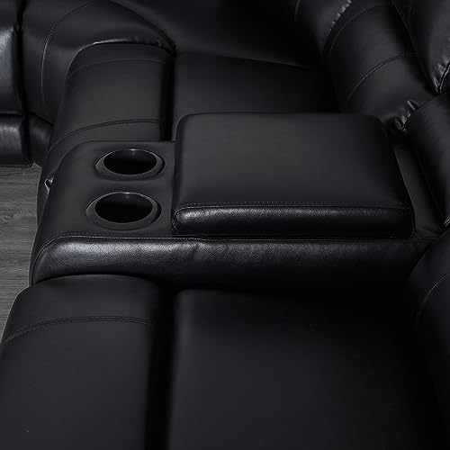 Black Leather Modular Sofa with Recliner and Console
