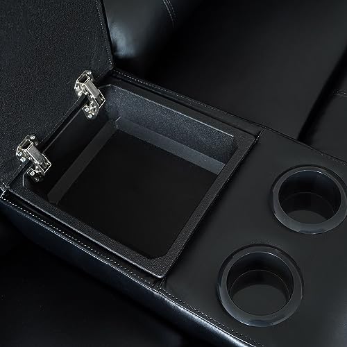 Black Leather Modular Sofa with Recliner and Console