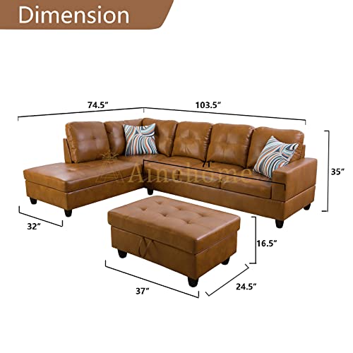 Ainehome Modern L-Shaped Faux Leather Sofa Set