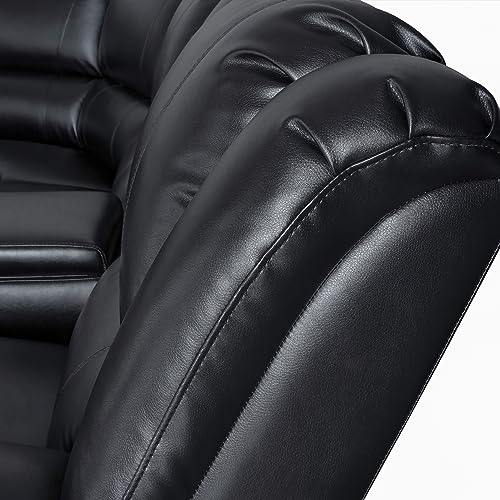 Black Leather Modular Sofa with Recliner and Console