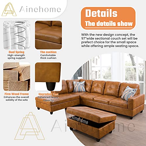 Ainehome Modern L-Shaped Faux Leather Sofa Set