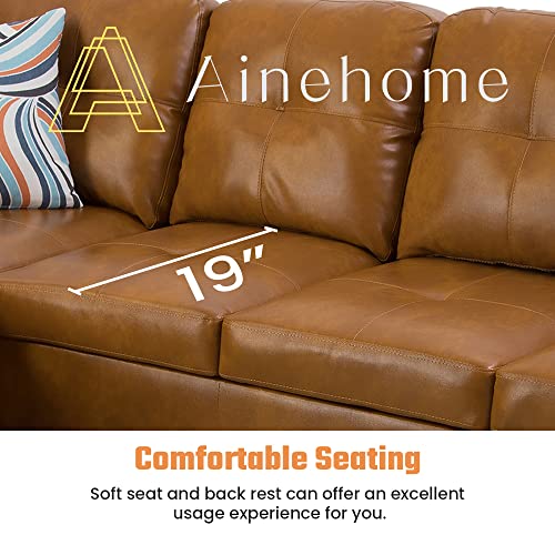 Ainehome Modern L-Shaped Faux Leather Sofa Set