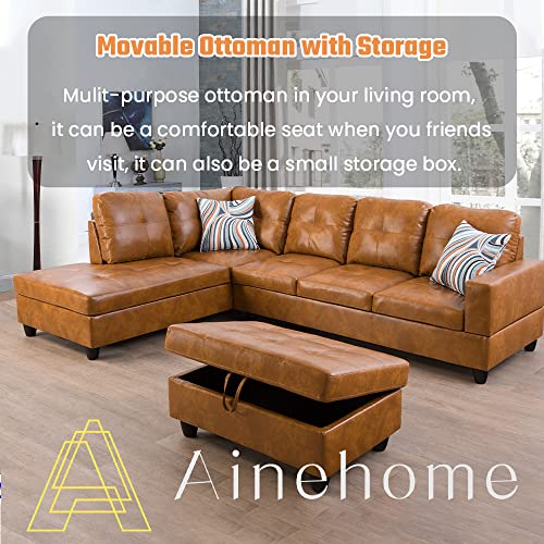 Ainehome Modern L-Shaped Faux Leather Sofa Set