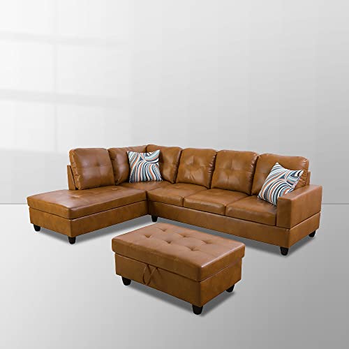 Ainehome Modern L-Shaped Faux Leather Sofa Set