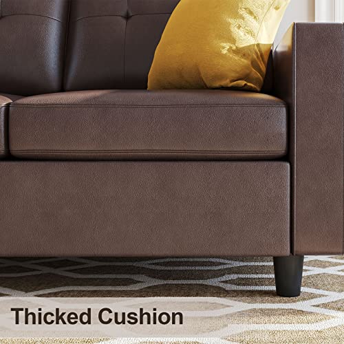 HONBAY Brown Faux Leather L-Shaped Sectional Sofa