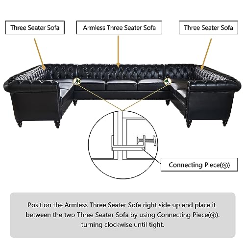 Spacious U-Shaped Chesterfield Faux Leather Sofa