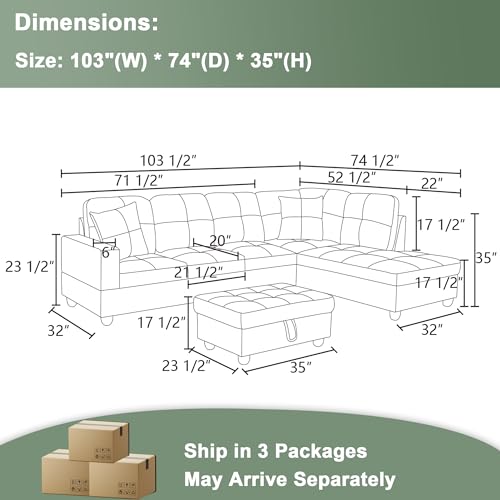 Lostcat White Sectional Sofa - Spacious & Stylish