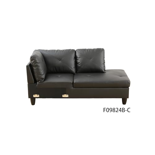 VURAX Black Faux Leather L-Shaped Sectional Sofa Set