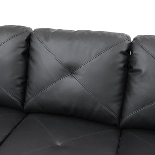 VURAX Black Faux Leather L-Shaped Sectional Sofa Set