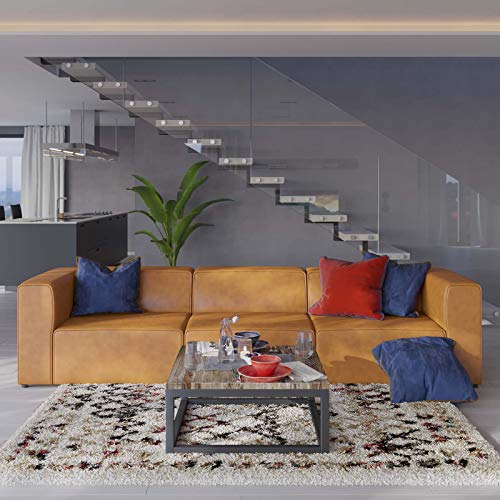 Tan Vegan Leather 3-Piece Sectional Sofa Set