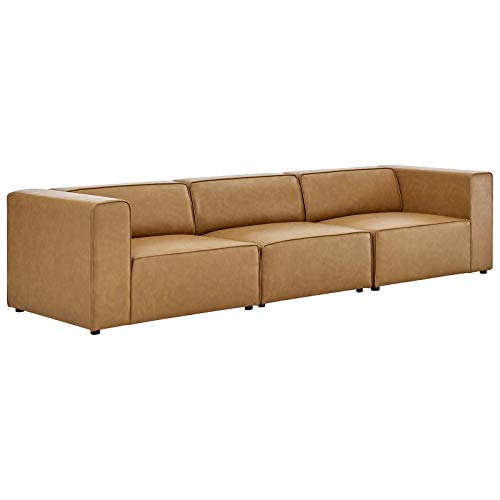 Tan Vegan Leather 3-Piece Sectional Sofa Set