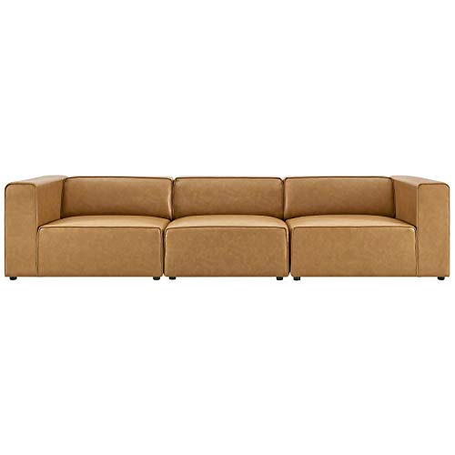 Tan Vegan Leather 3-Piece Sectional Sofa Set