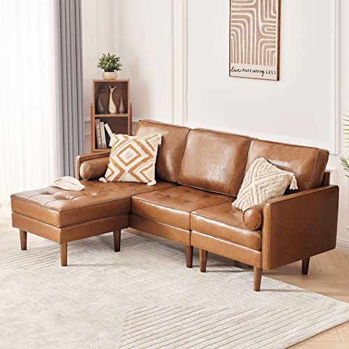 Caramel Convertible L-Shaped Sofa with Chaise