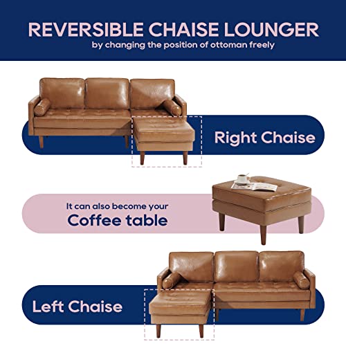Caramel Convertible L-Shaped Sofa with Chaise