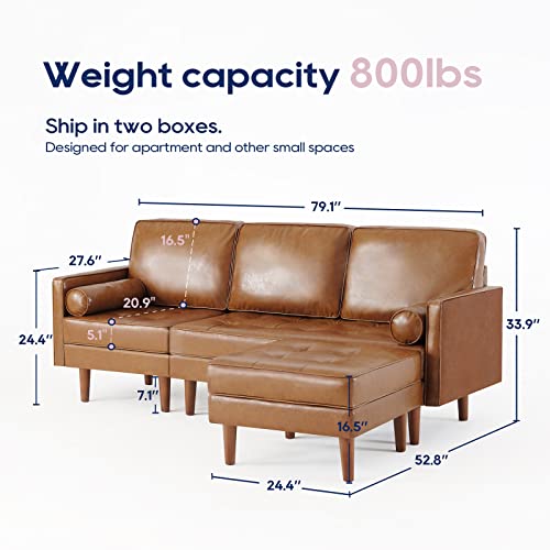 Caramel Convertible L-Shaped Sofa with Chaise
