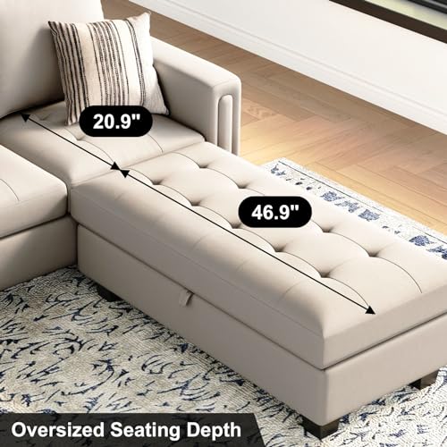 Belffin Beige L-Shaped Sectional Couch Set with Ottoman