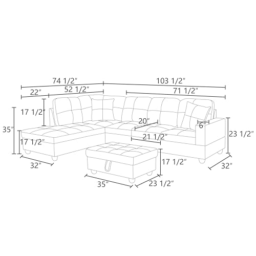 Modern 3-Piece L-Shape Sectional Sofa Set