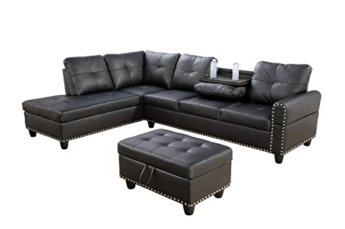 3-Piece Faux Leather L-Shaped Sectional Sofa Set
