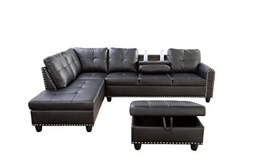 3-Piece Faux Leather L-Shaped Sectional Sofa Set