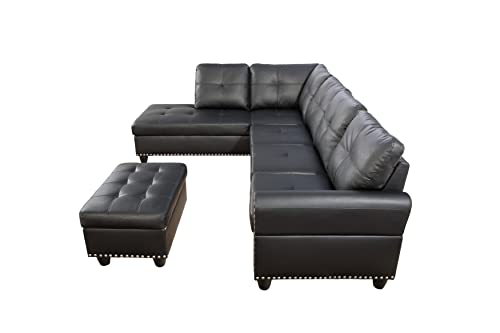 3-Piece Faux Leather L-Shaped Sectional Sofa Set