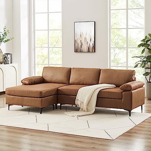 Brown Mid-Century Modern 100" L-Shaped Sofa