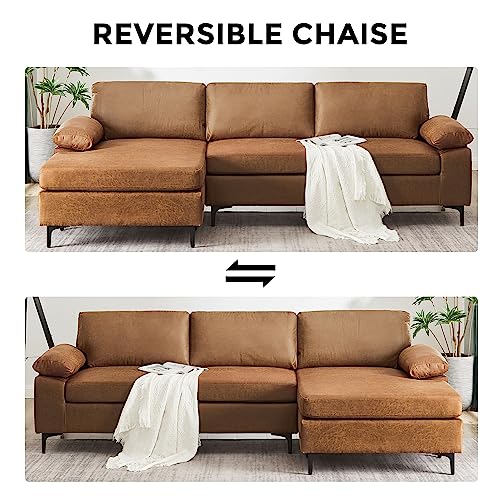 Brown Mid-Century Modern 100" L-Shaped Sofa