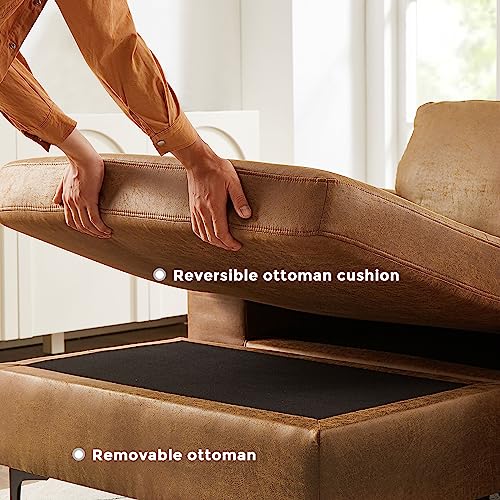 Brown Mid-Century Modern 100" L-Shaped Sofa