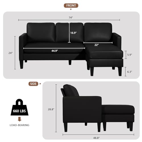 Modern L-Shaped Leather Sectional Sofa for Small Spaces