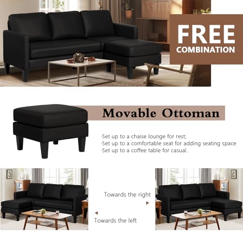 Modern L-Shaped Leather Sectional Sofa for Small Spaces