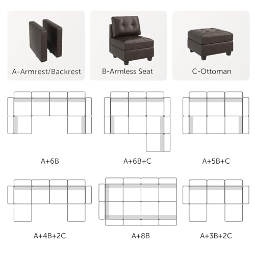 HONBAY Brown Modular Sectional Sofa with Storage