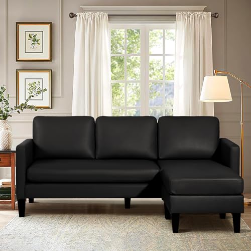 Black Faux Leather L-Shaped Sectional Sofa Set