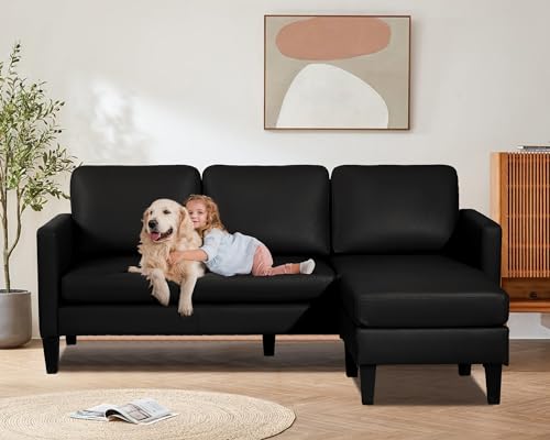 Modern L-Shaped Leather Sectional Sofa for Small Spaces