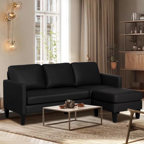 Modern L-Shaped Leather Sectional Sofa for Small Spaces
