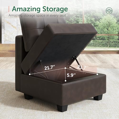 HONBAY Brown Modular Sectional Sofa with Storage