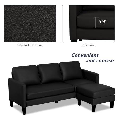 Black Faux Leather L-Shaped Sectional Sofa Set