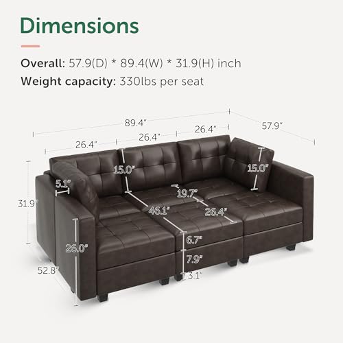 HONBAY Brown Modular Sectional Sofa with Storage