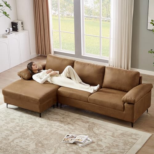 Brown Faux Leather Sectional Sofa with Reversible Chaise