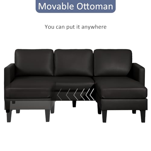 Black Faux Leather L-Shaped Sectional Sofa Set