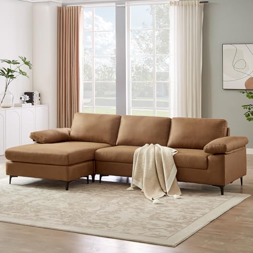 Brown Faux Leather Sectional Sofa with Reversible Chaise